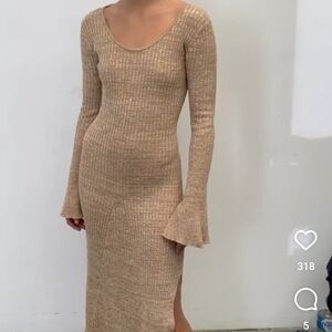 Elegant Tan Knit DressANNA‎ QUAN